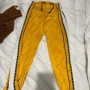 Yellow joggers - PINK black and white stripes - wide leg two tone